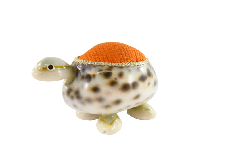 Folk Art Cowrie Shell Sewing Needle/Pin Cushion Vintage Handmade — front view