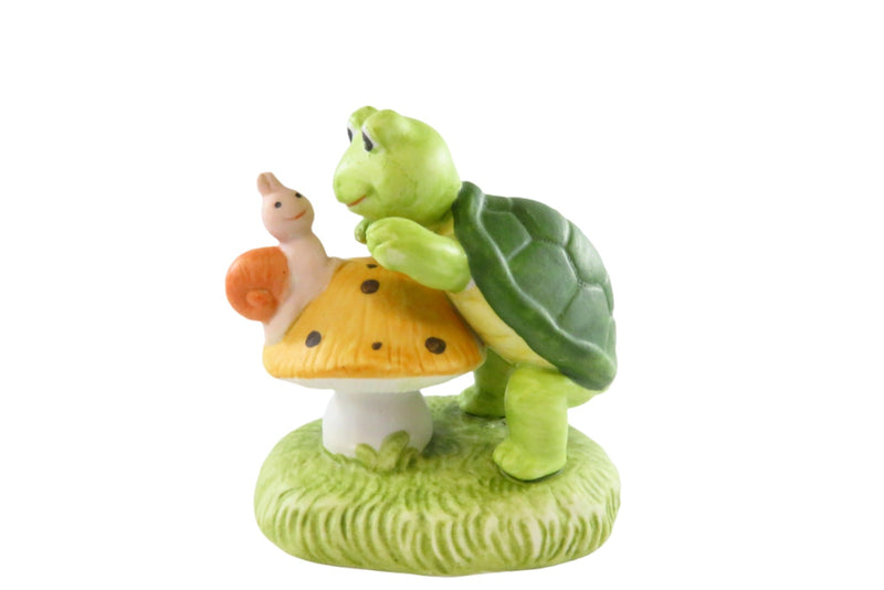Lefton Ceramic Turtle Mushroom Snail Figurine Hand Painted China — front view