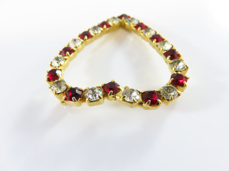 Heart Brooch With Red & White Rhinestone Surround in Gold Tone Setting