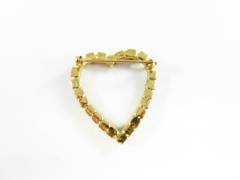 Heart Brooch With Red & White Rhinestone Surround in Gold Tone Setting