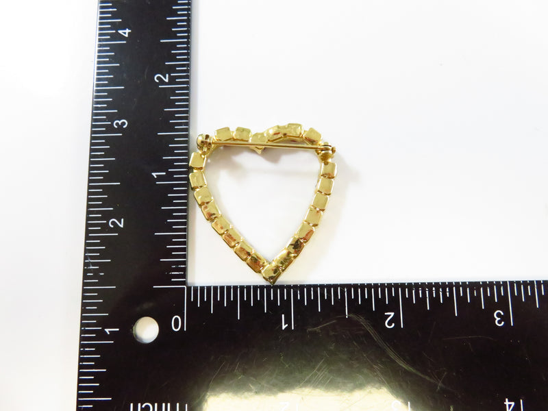 Heart Brooch With Red & White Rhinestone Surround in Gold Tone Setting