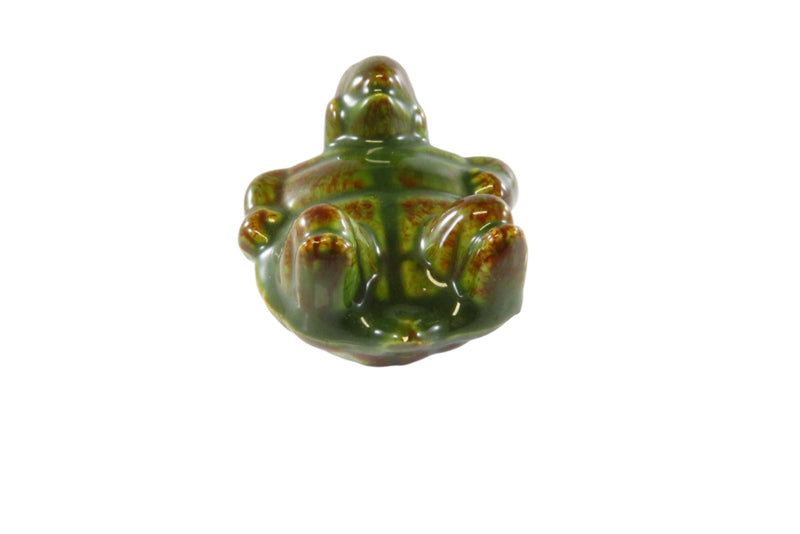 Small Green Brown Turtle On His Back Ceramic Figurine