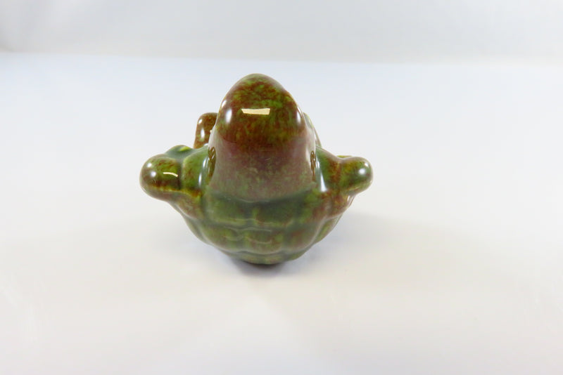 Small Green Brown Turtle On His Back Ceramic Figurine