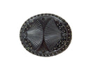 Art Deco Inspired Dual Fan Faceted Sparkling Plastic Oval Brooch Pin in Black — front view