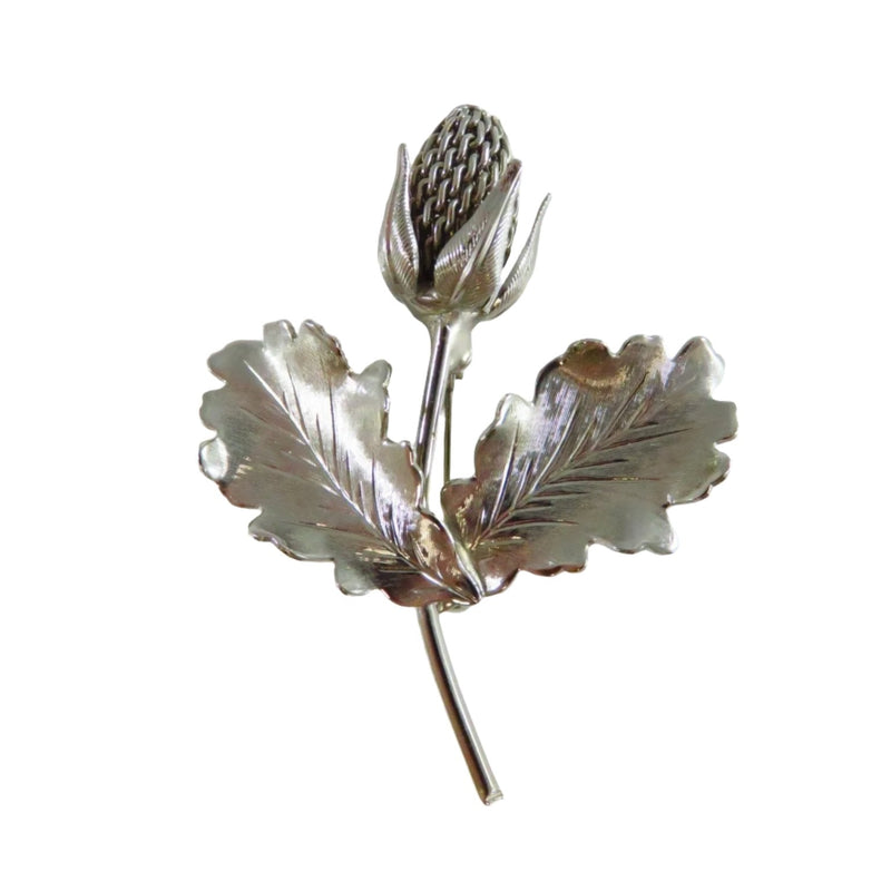 Vintage Silver Tone Textured Leaf Mesh Fruit Flower Brooch 2" x 1 5/8 — Silver — front view