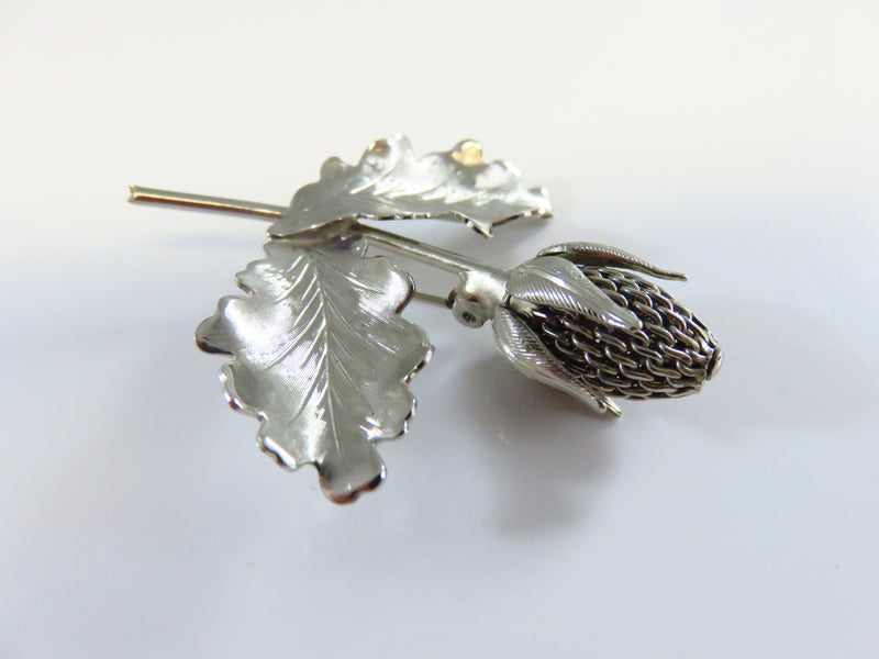 Vintage Silver Tone Textured Leaf Mesh Fruit Flower Brooch 2" x 1 5/8