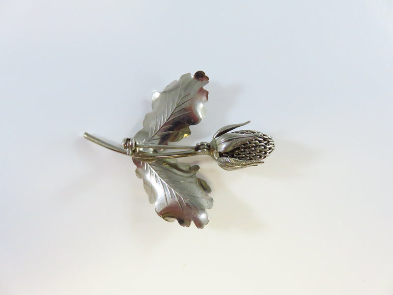 Vintage Silver Tone Textured Leaf Mesh Fruit Flower Brooch 2" x 1 5/8