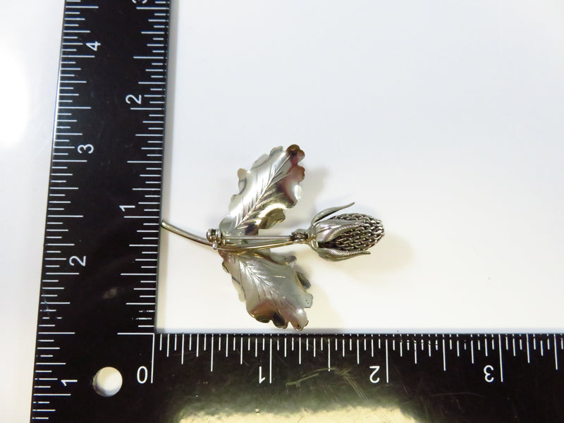 Vintage Silver Tone Textured Leaf Mesh Fruit Flower Brooch 2" x 1 5/8