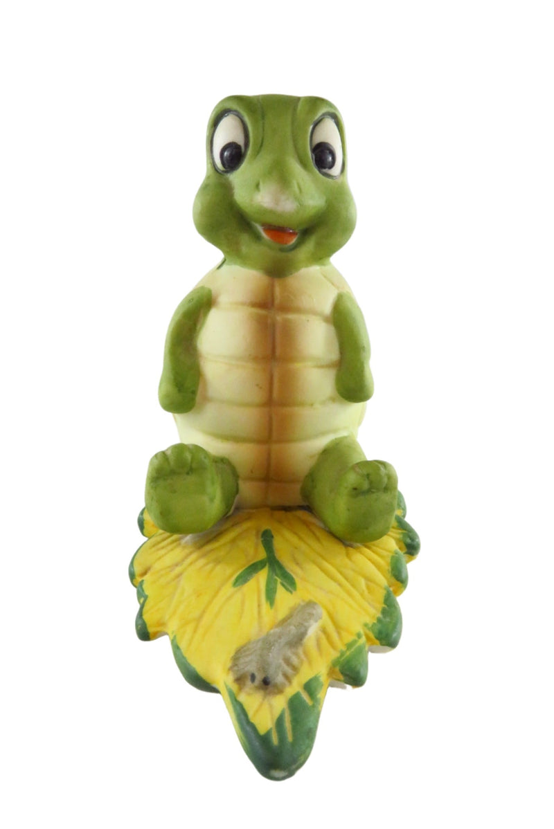 Ceramic Turtle on Leaf Figurine Hand Painted Taiwan Homco — front view