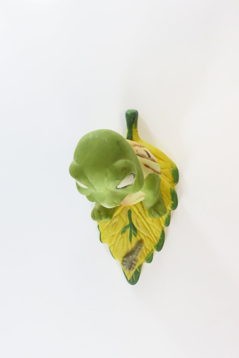 Ceramic Turtle on Leaf Figurine Hand Painted Taiwan Homco