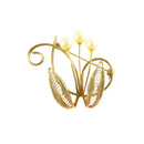 A Vintage Delicate Filigree Spiraling Wire 3 Faux Pearl Accented Brooch — Gold • Pearl — front view