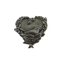 2004 Birds of Blooms Pewter Nesting Sparrow Heart Scatter Pinback Hat Pin