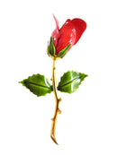 Rose Bud Lapel Pin Brooch Red Green Enameled Gold Tone 3" — Gold, Enamel — front view