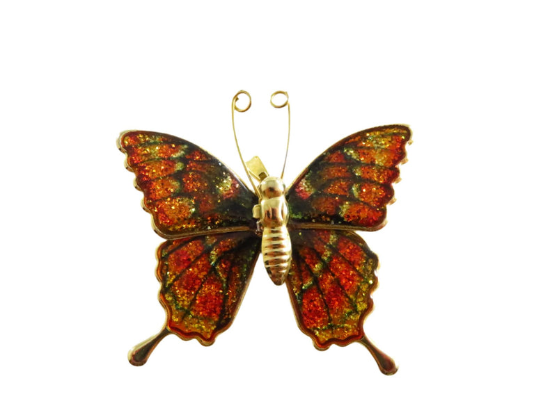 Glittery Gold Tone Butterfly Pendant Brooch 1 5/8 x 1 5/8