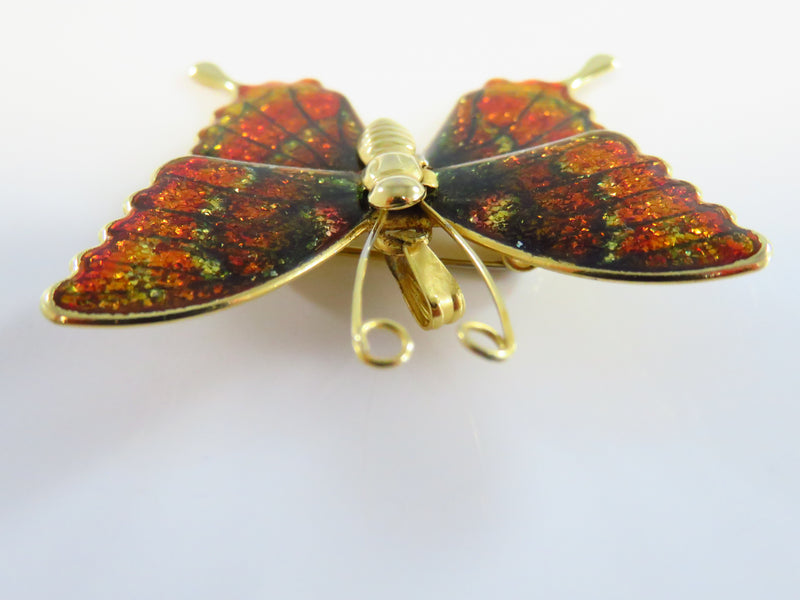 Glittery Gold Tone Butterfly Pendant Brooch 1 5/8 x 1 5/8