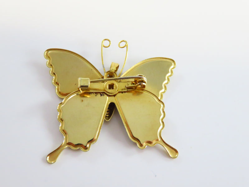 Glittery Gold Tone Butterfly Pendant Brooch 1 5/8 x 1 5/8