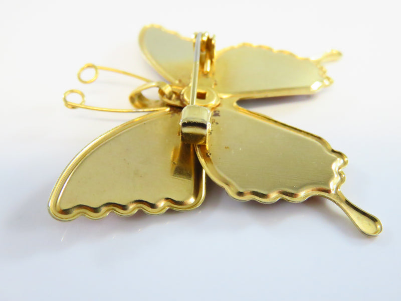 Glittery Gold Tone Butterfly Pendant Brooch 1 5/8 x 1 5/8