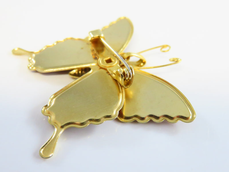 Glittery Gold Tone Butterfly Pendant Brooch 1 5/8 x 1 5/8