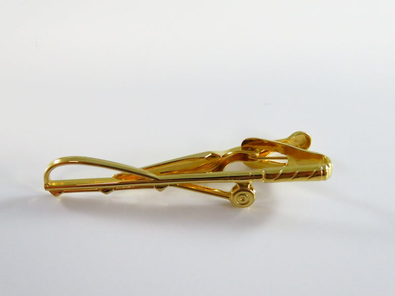 Fishing Rod & Reel Tie Bar Clip Gold Tone 2 1/2" Fish Themed Tie Clip