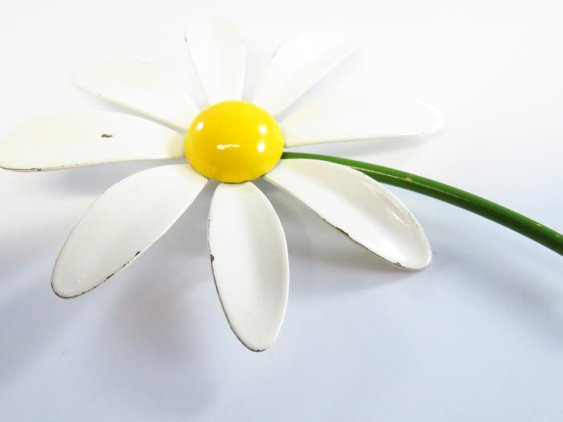 c1960's Daisy Flower Power Hippie Brooch Painted White Yellow and Green