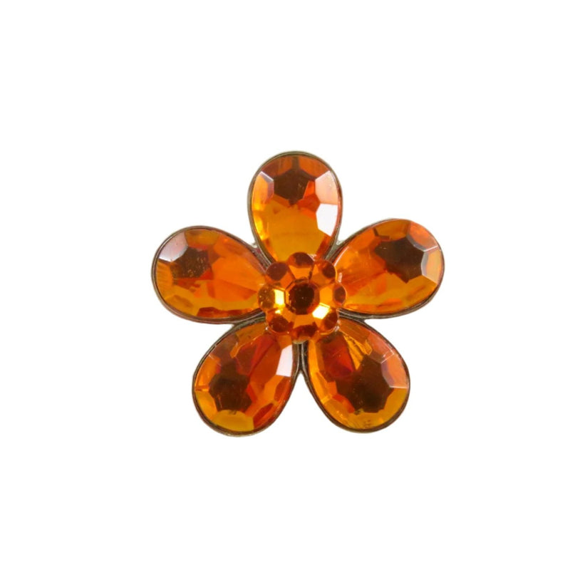 Citrine Orange Flower Brooch Pin Silver Tone Metal 1 3/8"