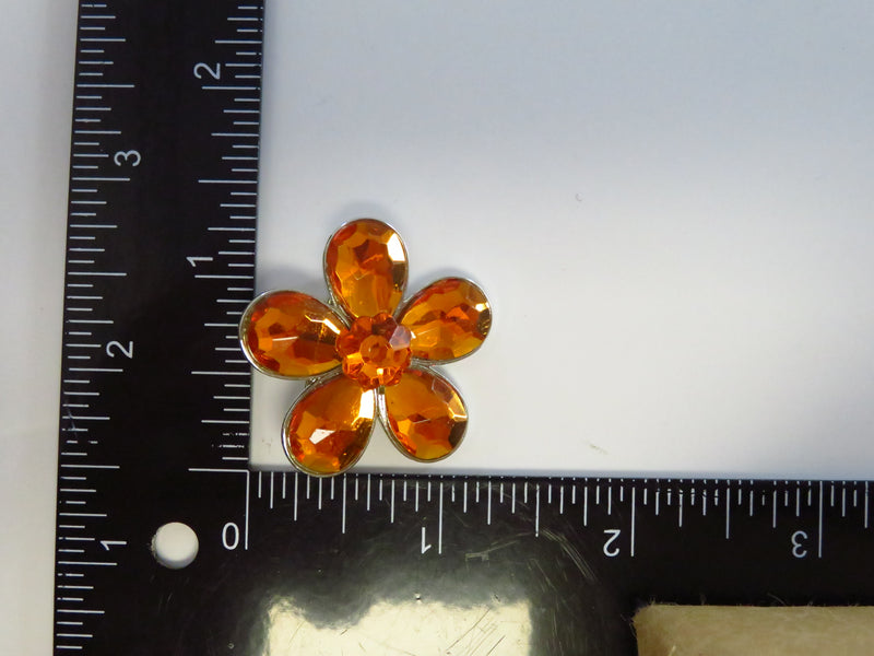 Citrine Orange Flower Brooch Pin Silver Tone Metal 1 3/8"