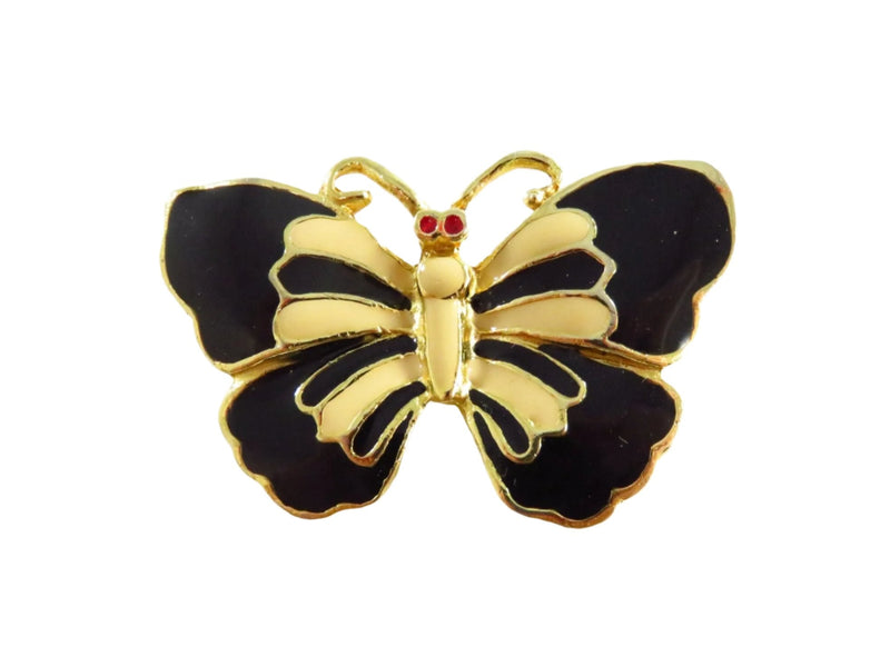 Butterfly Brooch Pin Cream Black Gold Red Butterfly Lapel Safety Pin — Gold, Enamel — front view