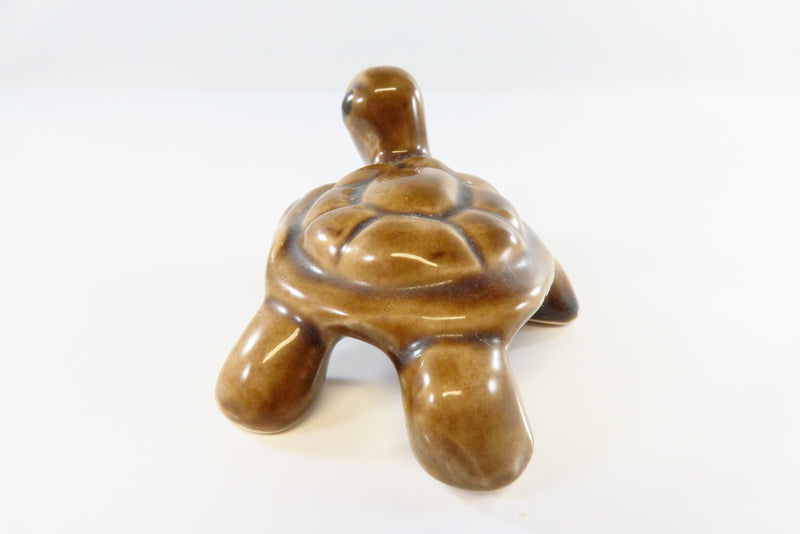 Small Brown Ceramic Turtle Figurine 3 3/4 x 2 3/8 x 1 5/8