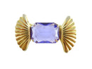Vintage Bow Brooch Purple Faux Stone Fan Form Brooch Lapel Pin Gold Tone Metal — Gold • Emerald — front view
