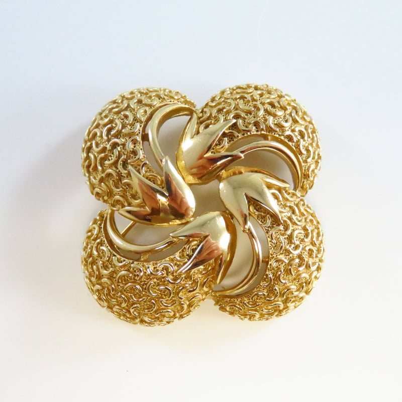 Trifari Textured Domed Pinwheel Brooch Gold Tone 2" X 2"