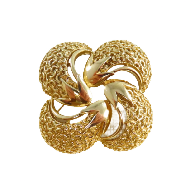 Trifari Textured Domed Pinwheel Brooch Gold Tone 2" X 2"