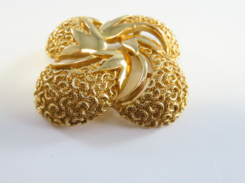 Trifari Textured Domed Pinwheel Brooch Gold Tone 2" X 2"