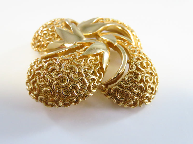 Trifari Textured Domed Pinwheel Brooch Gold Tone 2" X 2"