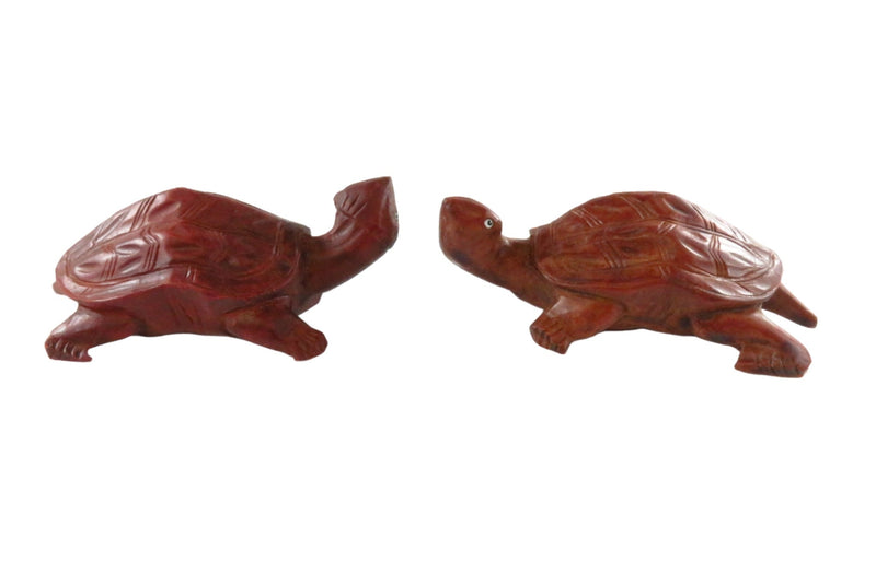 Pair of Asian Style Carved Wood Turtle Figures 4 1/4" Long — front view