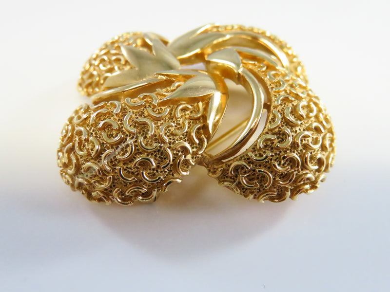 Trifari Textured Domed Pinwheel Brooch Gold Tone 2" X 2"