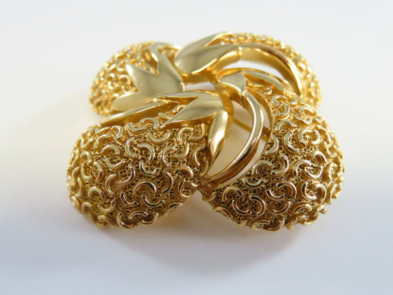 Trifari Textured Domed Pinwheel Brooch Gold Tone 2" X 2"