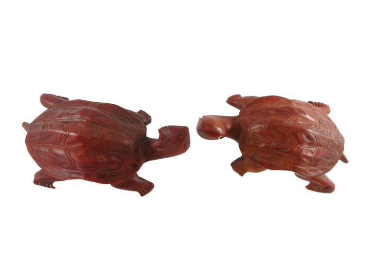 Pair of Asian Style Carved Wood Turtle Figures 4 1/4" Long