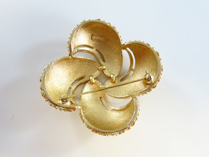 Trifari Textured Domed Pinwheel Brooch Gold Tone 2" X 2"