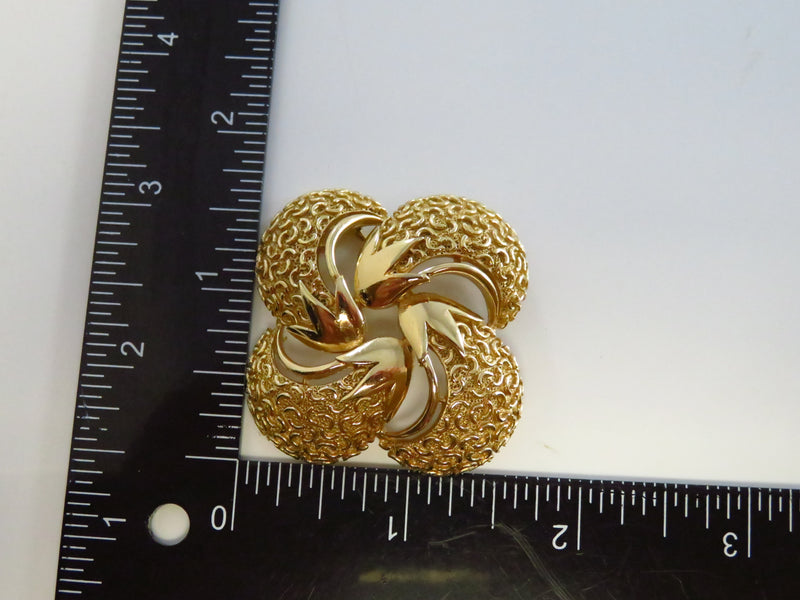 Trifari Textured Domed Pinwheel Brooch Gold Tone 2" X 2"