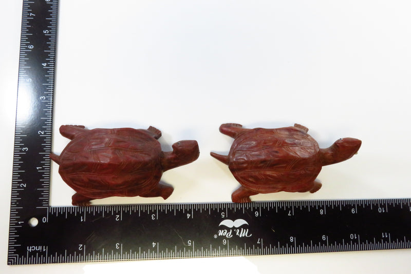 Pair of Asian Style Carved Wood Turtle Figures 4 1/4" Long