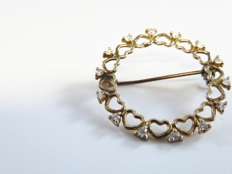 Vintage Lapel Pin Pierced Heart Frame Gold Tone Metal CZ Surround SS 1"