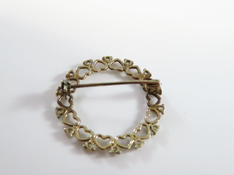 Vintage Lapel Pin Pierced Heart Frame Gold Tone Metal CZ Surround SS 1"