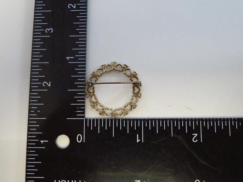 Vintage Lapel Pin Pierced Heart Frame Gold Tone Metal CZ Surround SS 1"