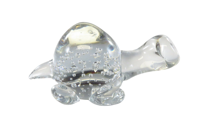 Crystal Clear Bubble Glass Turtle Paperweight Long Neck 4 1/2" — front view