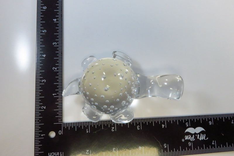 Crystal Clear Bubble Glass Turtle Paperweight Long Neck 4 1/2"