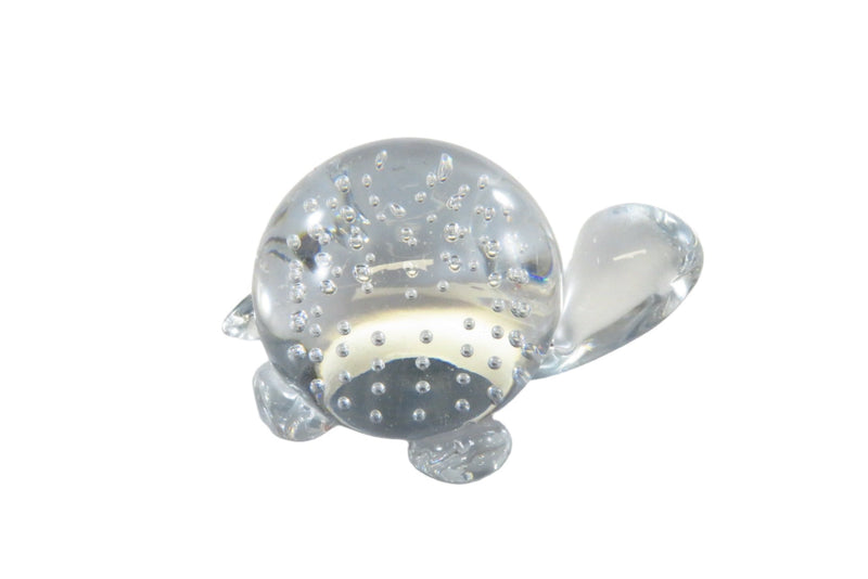 Crystal Clear Bubble Glass Turtle Paperweight Short Neck 3 1/4" — front view