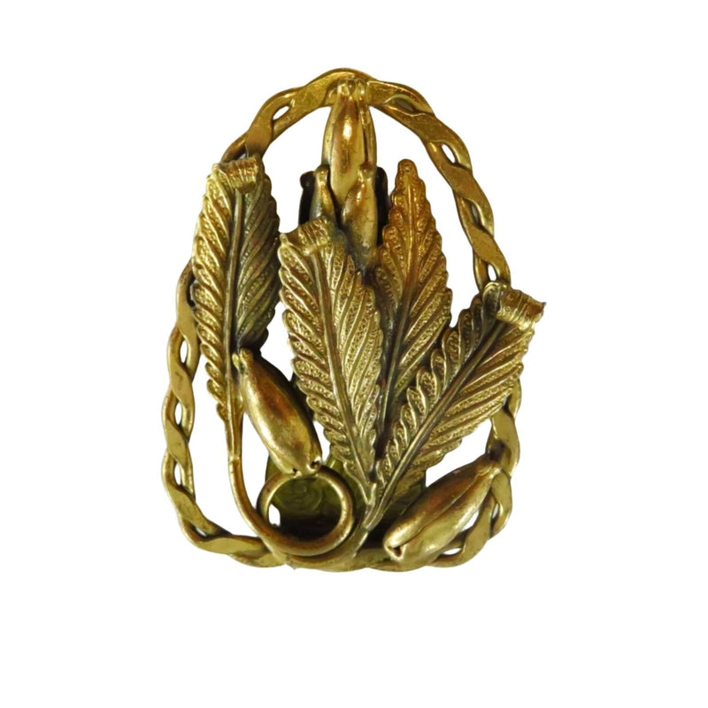Victorian Revival Dress Clip with Iris Flower Buds & Spiraling Leaf Motif Gold Gilded — Gold — front view