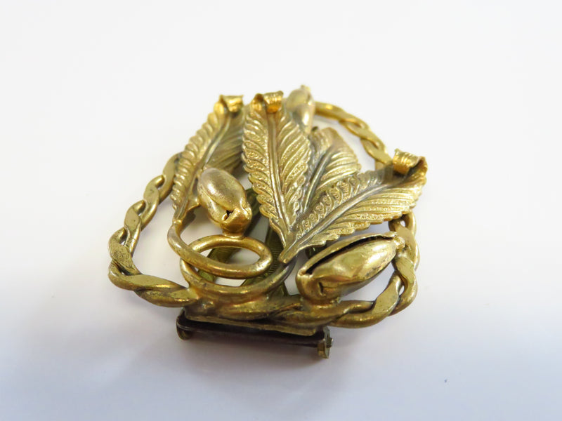 Victorian Revival Dress Clip with Iris Flower Buds & Spiraling Leaf Motif Gold Gilded