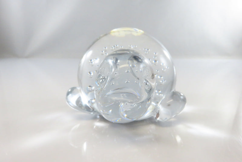Crystal Clear Bubble Glass Turtle Paperweight Short Neck 3 1/4"
