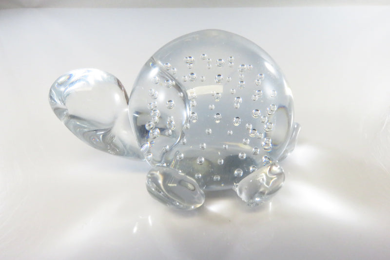 Crystal Clear Bubble Glass Turtle Paperweight Short Neck 3 1/4"
